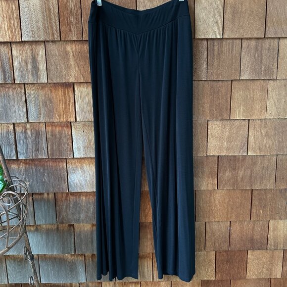 NWT Eileen Fisher Black Silk Wide Leg Pants with Elastic Waist - Women's Medium - Picture 1 of 11